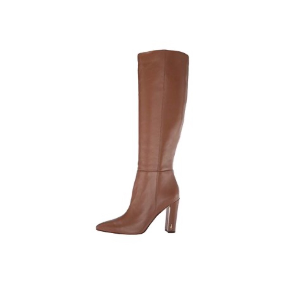 NEW Sam Edelman Raakel Leather Pointed Toe Tall Boots Cuoio Brown Heeled NIB